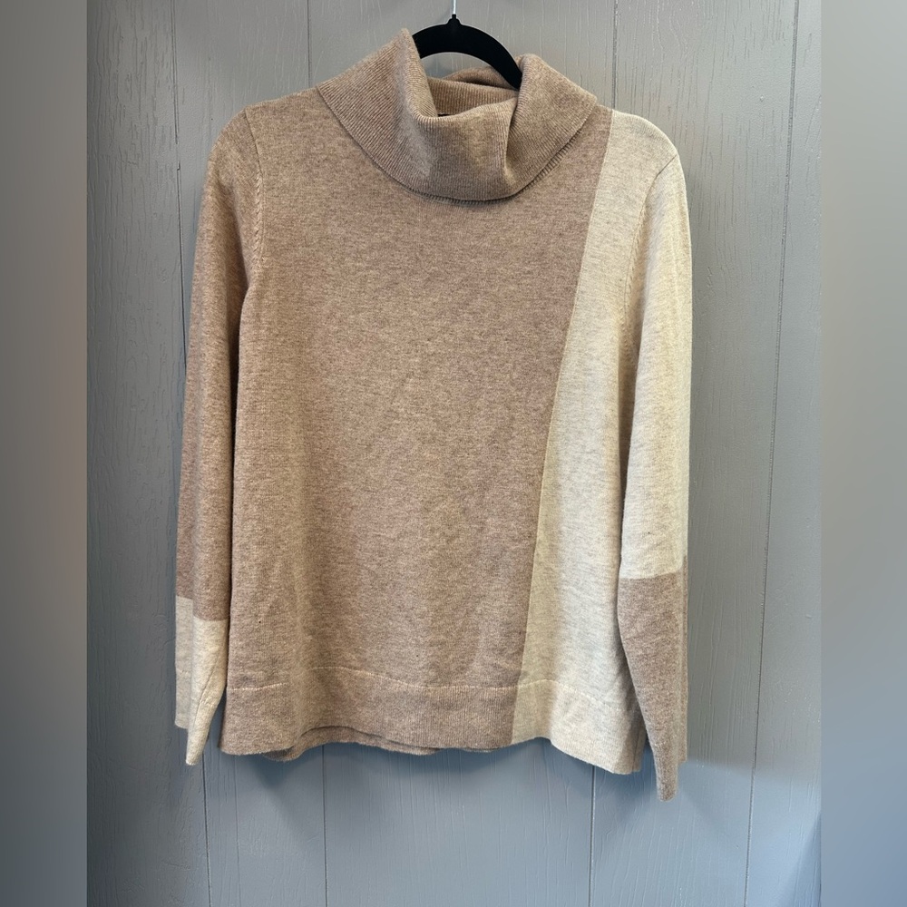 Alison Sheri cowl neck sweater. Color block. Old money